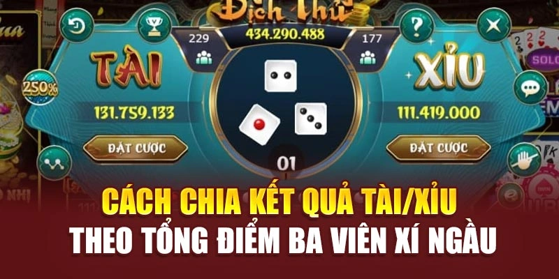 Cách chia kết quả Tài/Xỉu theo tổng điểm ba viên xí ngầu